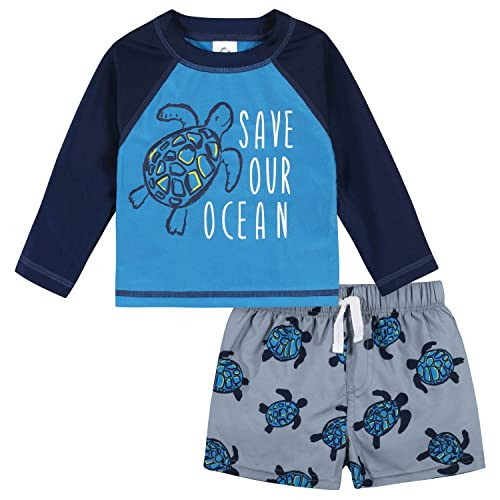 Gerber Baby Boys Baby Toddler Long Sleeved Rashguard Swim Bathing Suit Set Green Turtles 0-3 Months | Amazon (US)