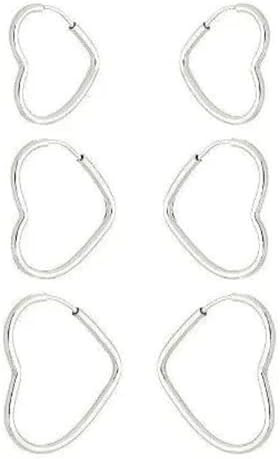 Kit trio brincos coração fio p/m/g prata legitima 925 3 furos | Amazon (BR)