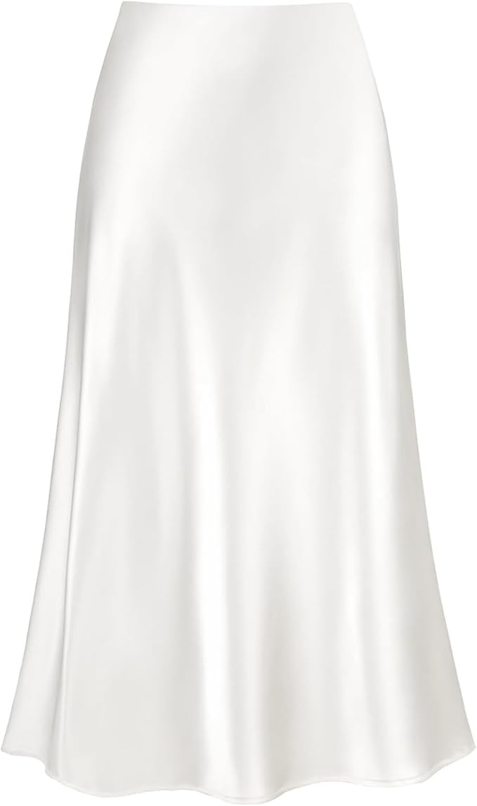 2026 Women's Satin Midi Skirt Elastic High Waisted A Line Spring Summer Flowy Silk Long Skirts fo... | Amazon (US)
