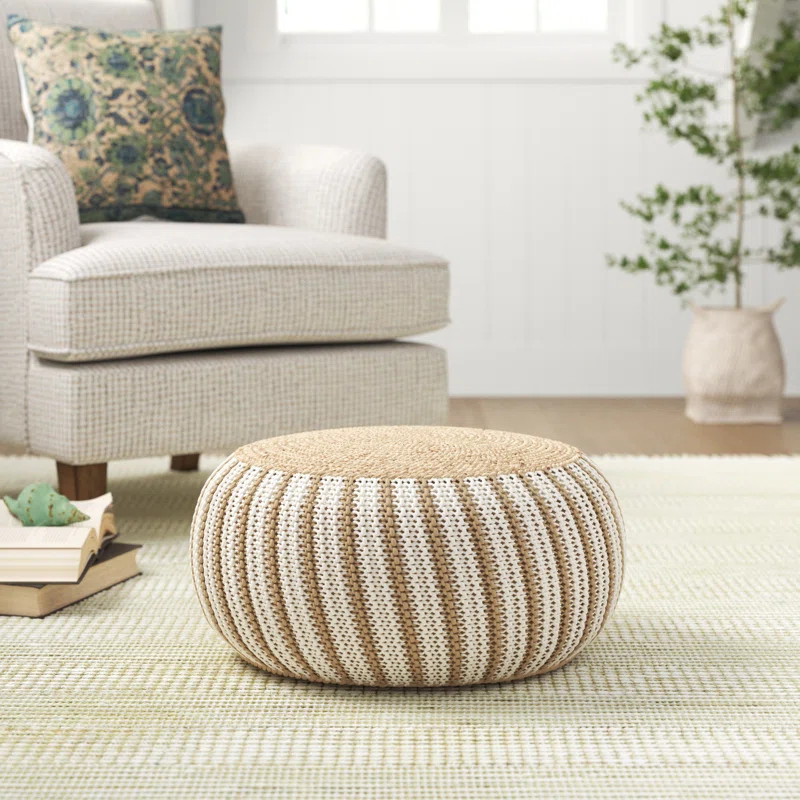 Memphis 20'' Wide Round Striped Pouf Ottoman | Wayfair North America