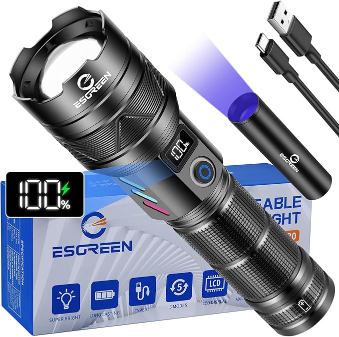Rechargeable Flashlights 100000 High Lumens, Long Range 5000ft, Super Bright LED Flashlight USB C... | Amazon (US)