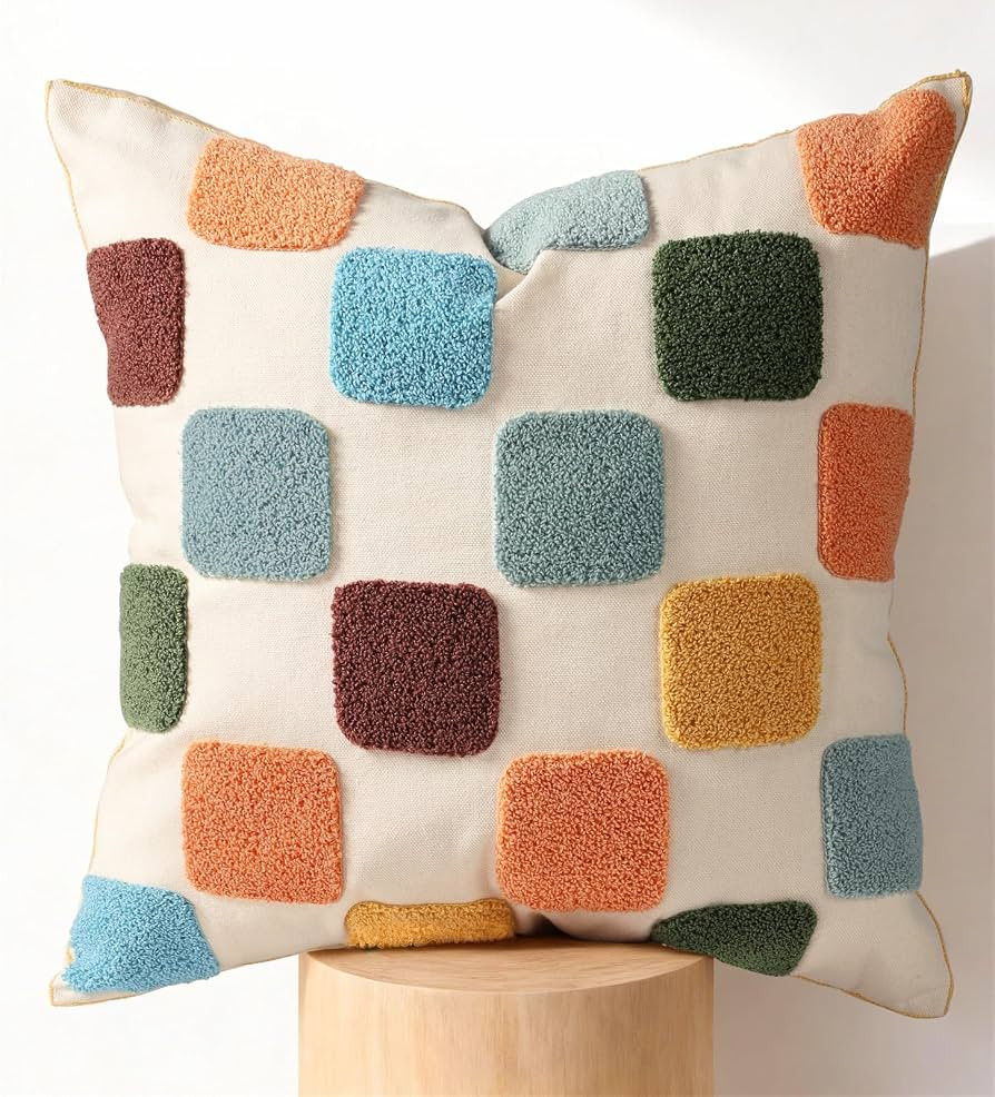 Embroidered Throw Pillow Cover 18x18 Inch - Modern Geometric Decorative Pillow Cover with Zipper ... | Amazon (US)