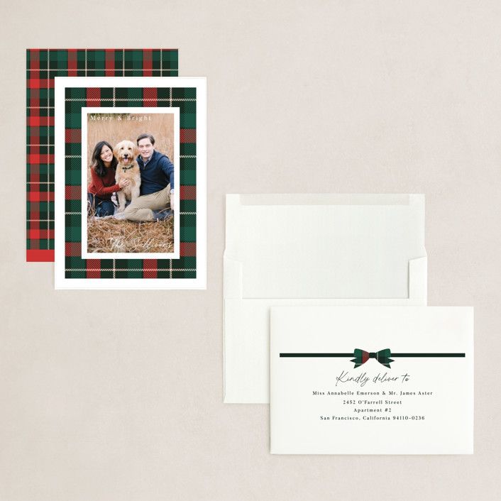 "Christmas Plaid" - Customizable Holiday Photo Cards in Green by Caitlin Considine. | Minted