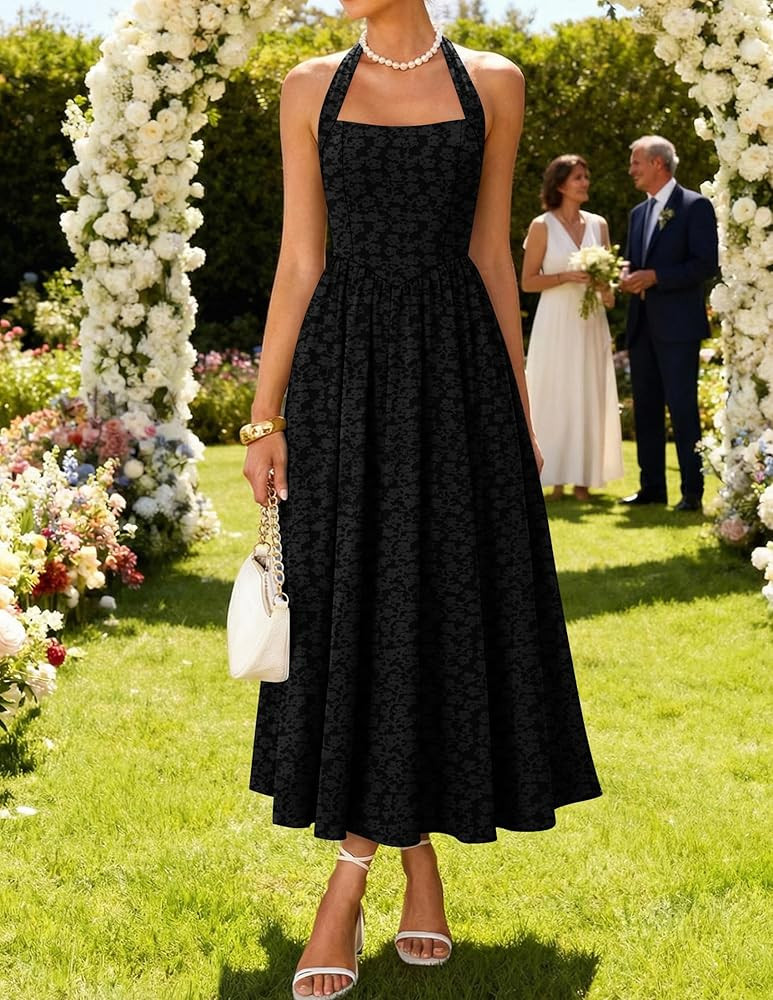 ZESICA Women's Summer Sleeveless Floral Maxi Dresses 2026 Halter Neck Flowy A Line Formal Cocktai... | Amazon (US)