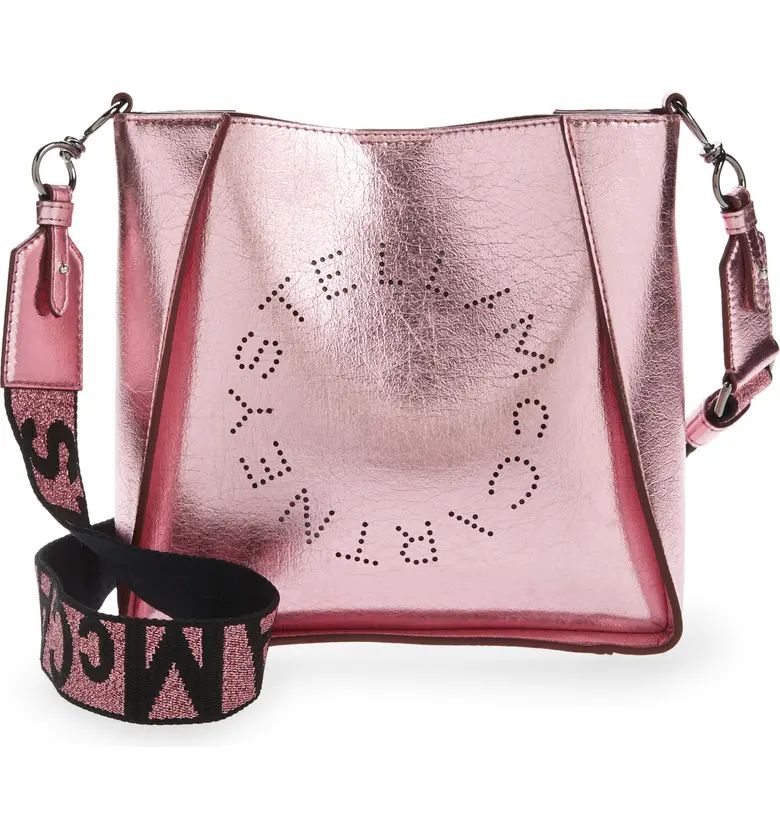 Stella McCartney Mini Perforated Logo Metallic Faux Leather Crossbody Bag | Nordstrom | Nordstrom