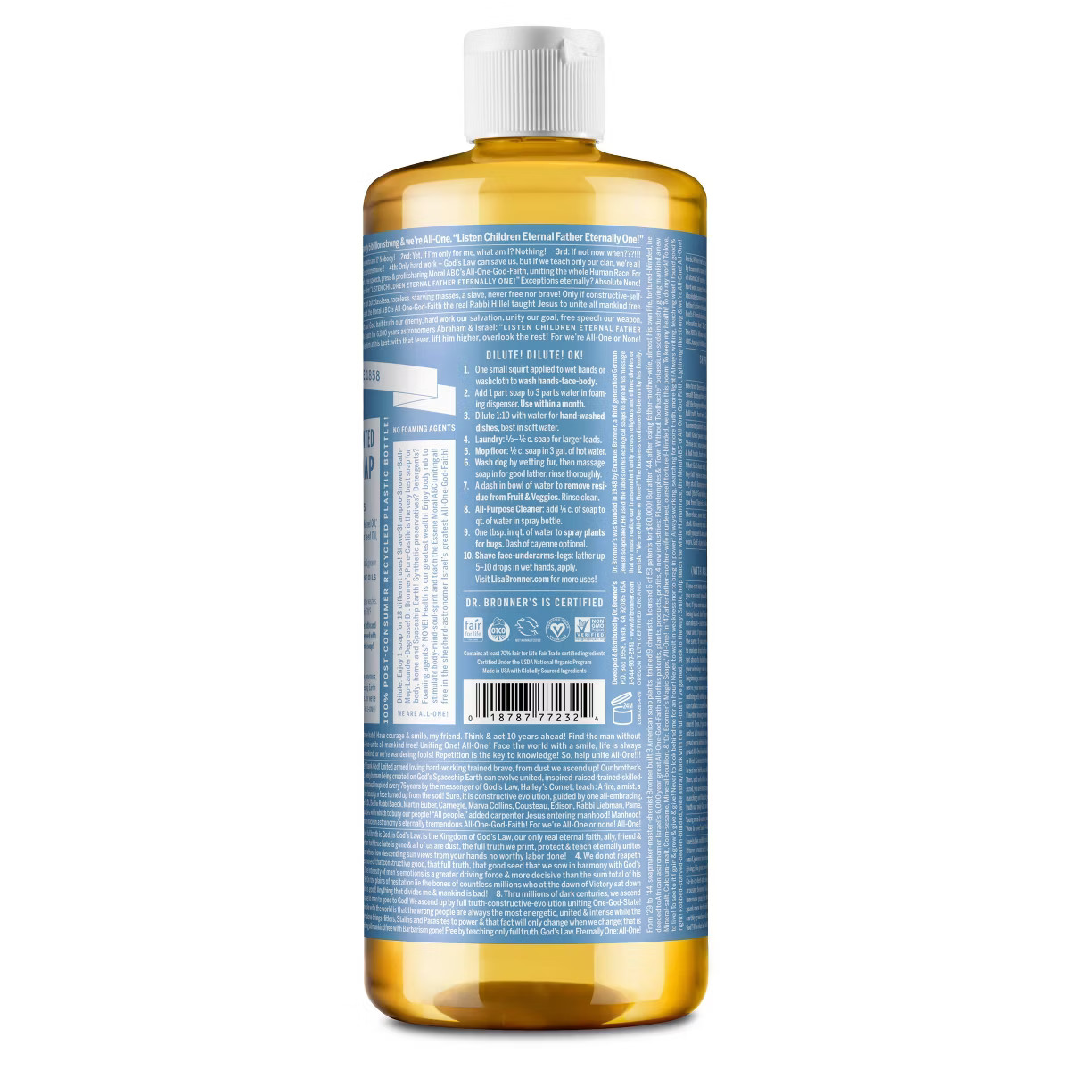 Dr. Bronner's 18-In-1 Hemp Baby Pure Castile Liquid Soap - Unscented - 32 fl oz | Target