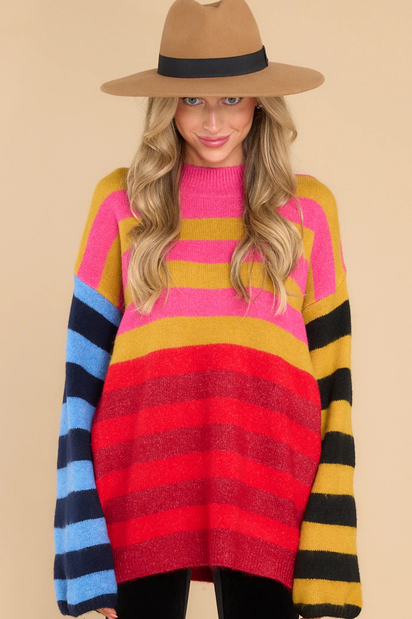 Give It Up Red Multi Stripe Sweater | Red Dress 