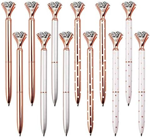LONGKEY 12PCS Diamond Pens Large Crystal Diamond Ballpoint Pen Bling Metal Ballpoint Pen Office a... | Amazon (US)