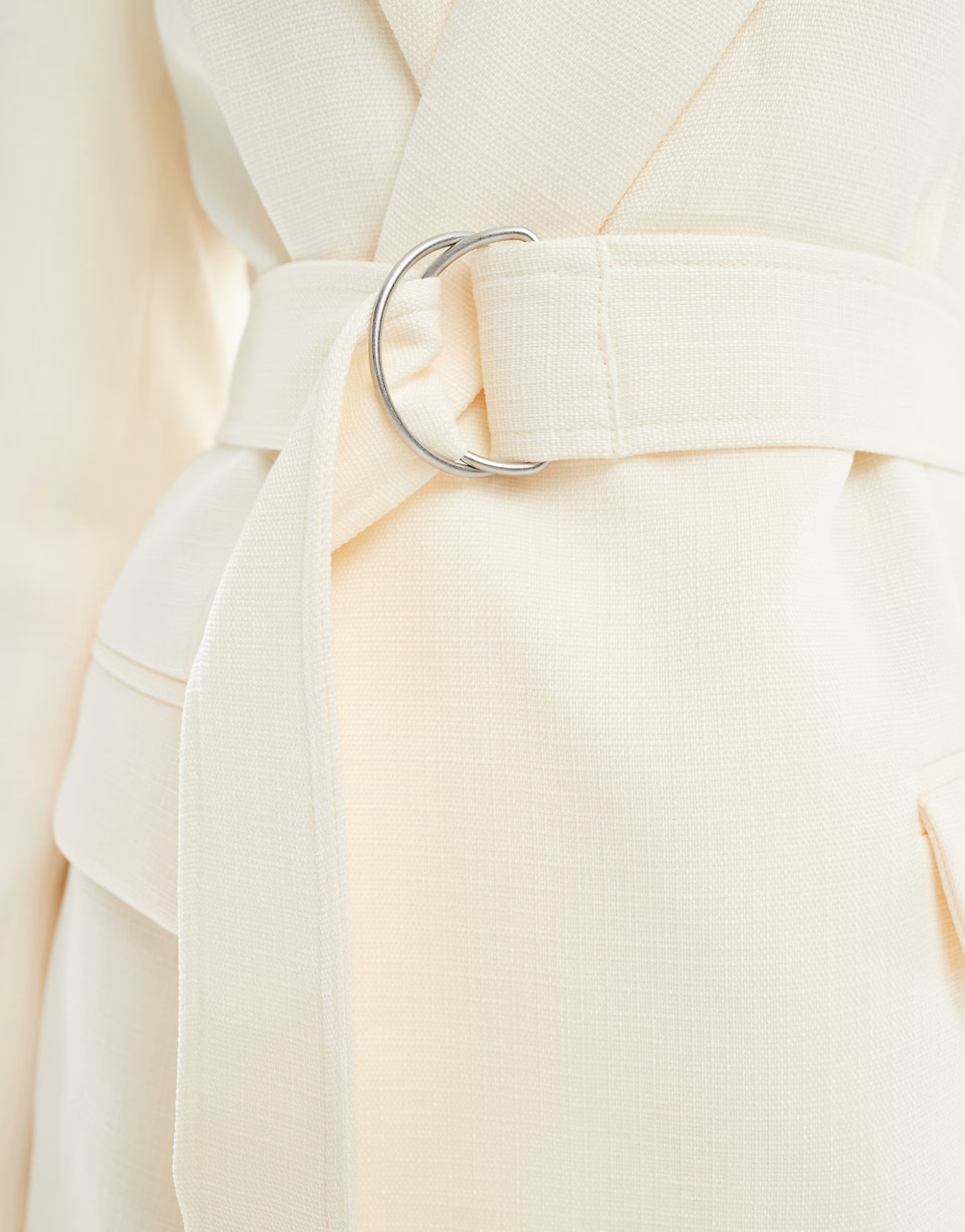 ASOS DESIGN textured belted blazer in cream | ASOS (Global)