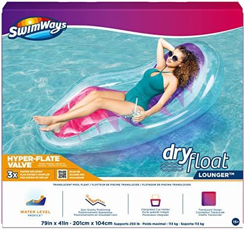 Swimways Dry Float Lounger Pool Float, Translucent Inflatable Recliner Chair for Adults with Fast... | Amazon (US)