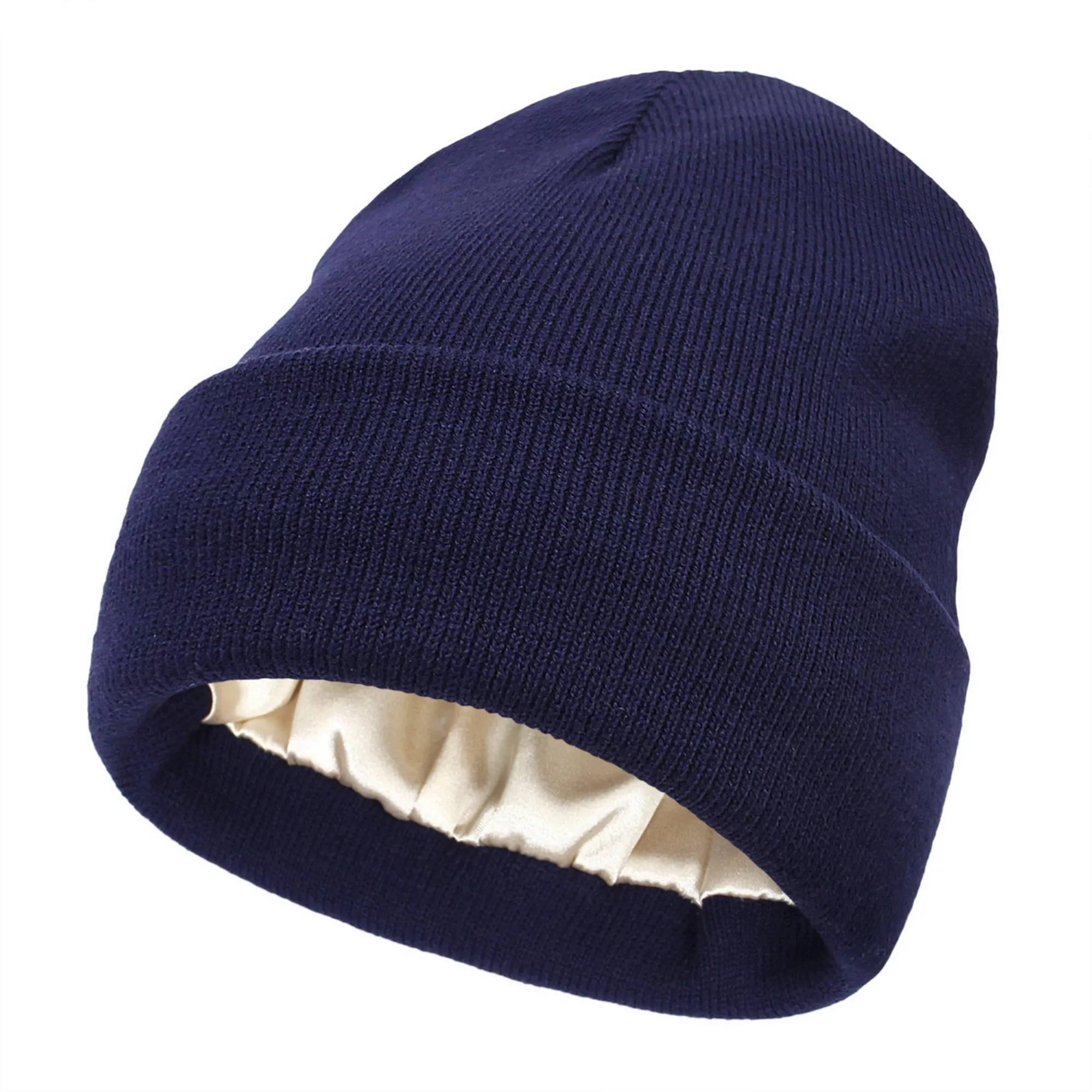 Women's Satin Lined Knit Beanie Hat with Folded Cuff for Hair Protection | Kohl's