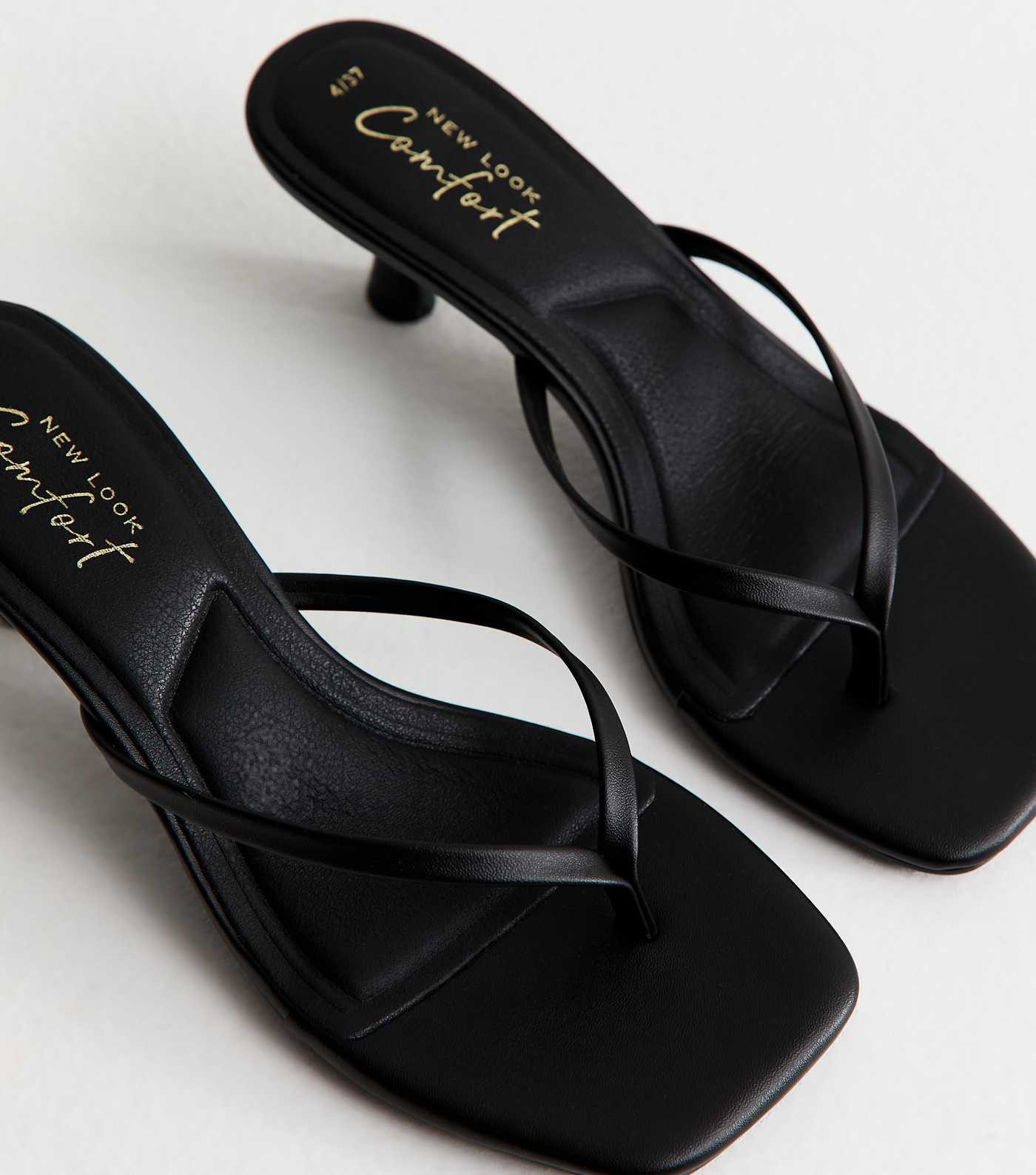 Black Faux Leather Toe Post Mules | New Look | New Look (UK)