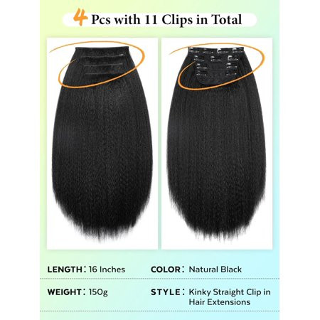 Kinky Straight Clip Ins Hair Extensions 4 Pcs Yaki Straight Clip Ins With L | Walmart (US)