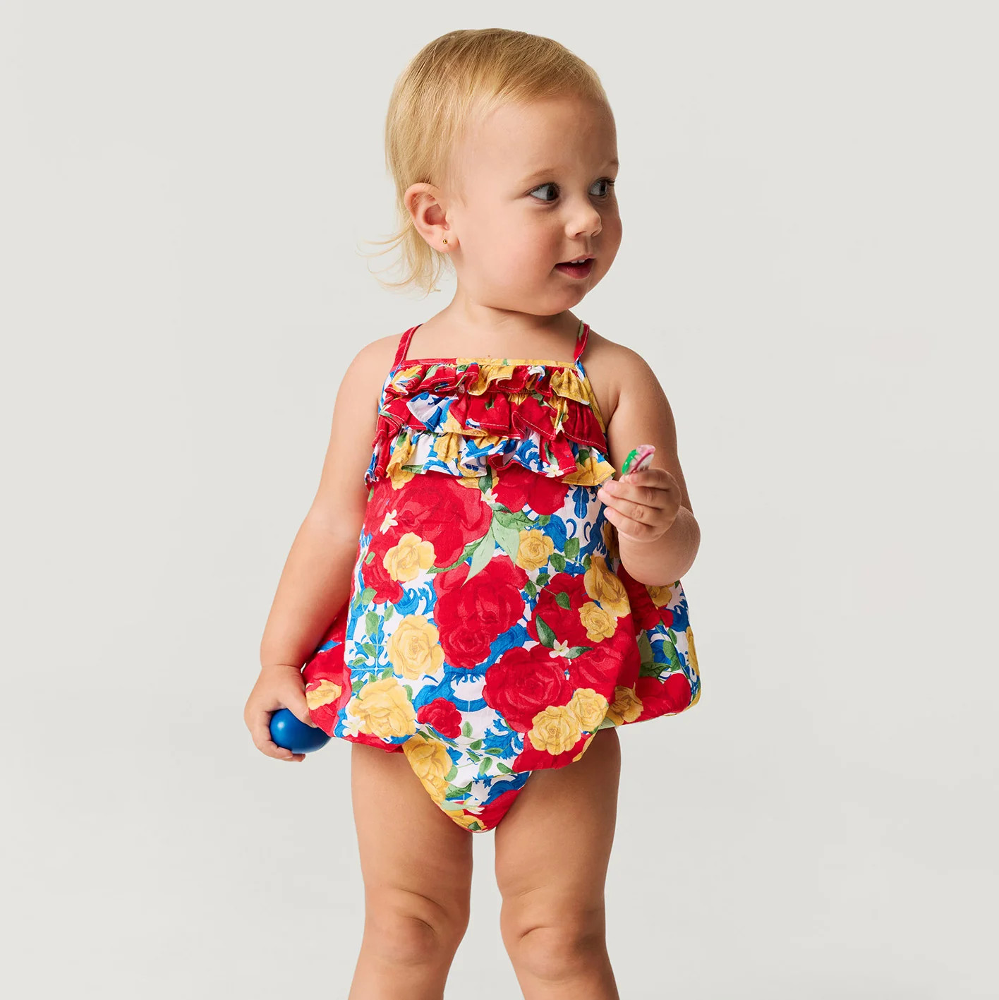 Floral White Daywear Valentina Challis Bubble Romper | Posh Peanut® | Posh Peanut