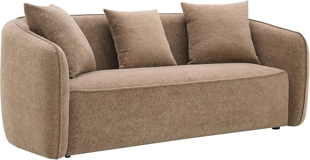 Acme Keith Rounded Arms Sofa with 3 Pillows in Brown | Amazon (US)