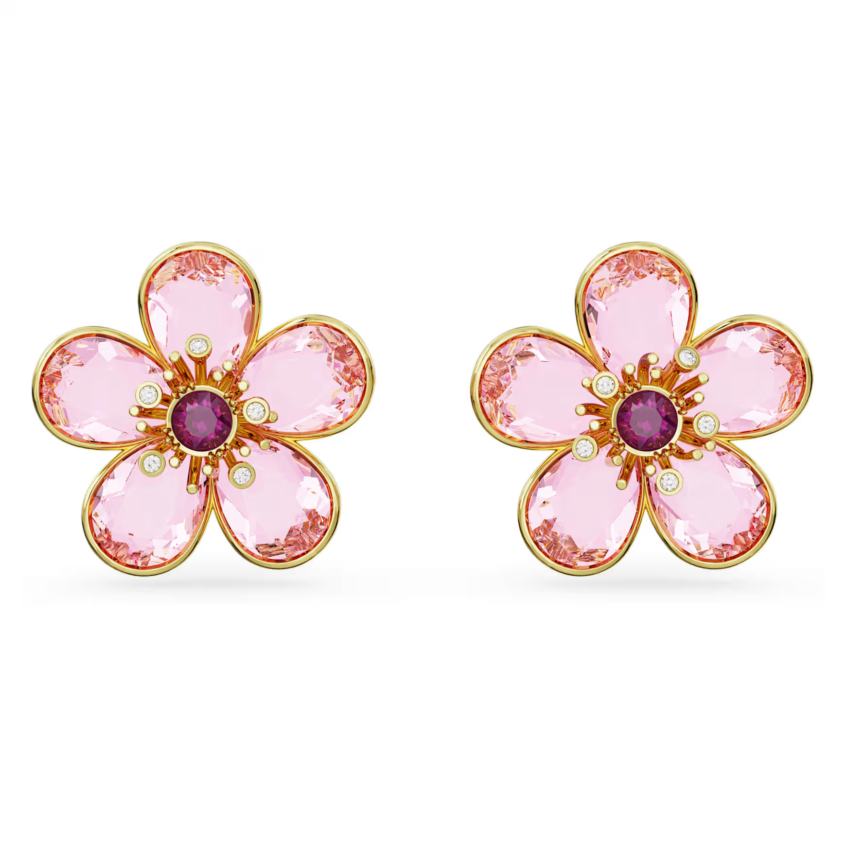 Florere stud earrings, Flower, Pink, Gold-tone plated by SWAROVSKI | SWAROVSKI