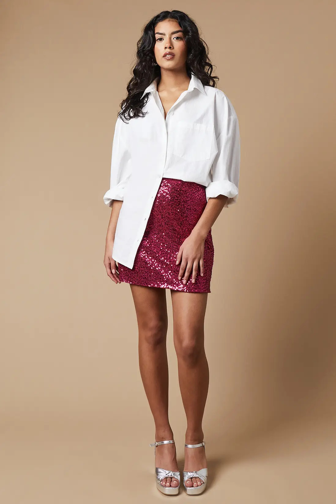 Skirts | Petite Sequin Mini Skirt | Oasis | Debenhams UK