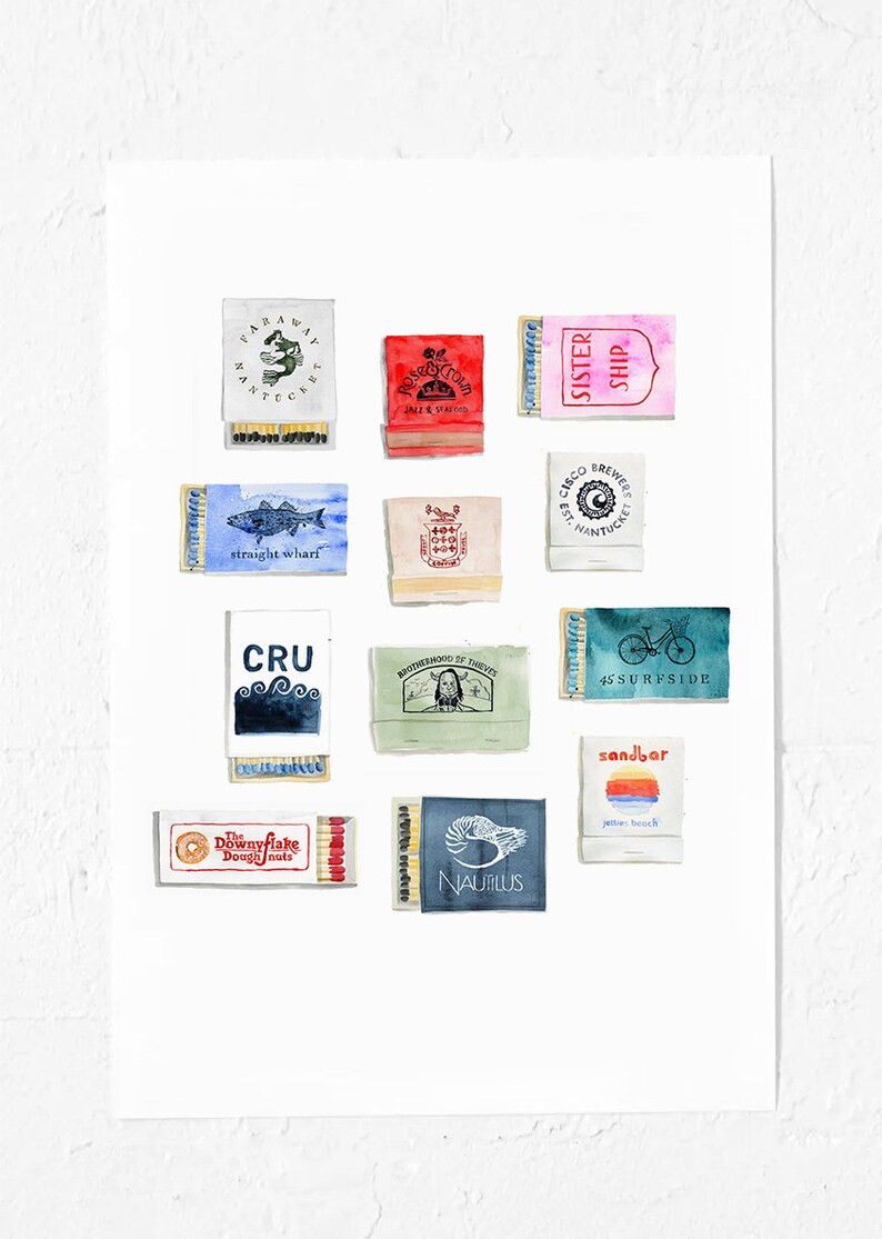 Nantucket Matchbooks Watercolor Art Print - Etsy | Etsy (US)