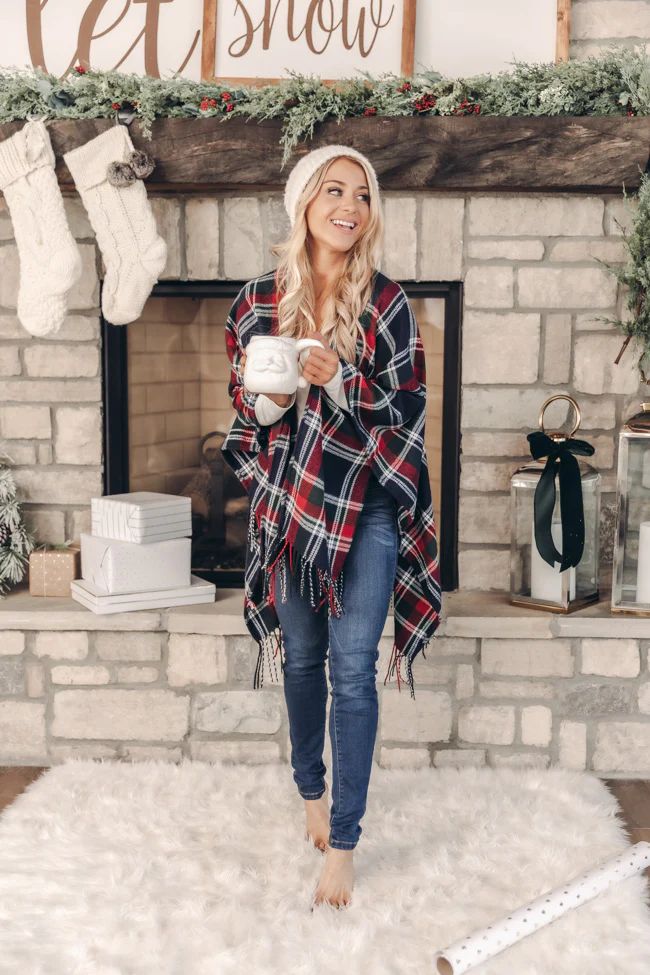 So Beautiful Tonight Navy Plaid Poncho FINAL SALE | The Pink Lily Boutique