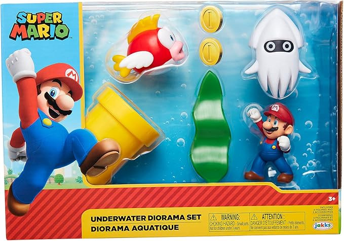 Nintendo Super Mario Underwater 2.5" Figure Diorama Play Set, Includes: Mario, Cheep-Cheep, Bloop... | Amazon (US)