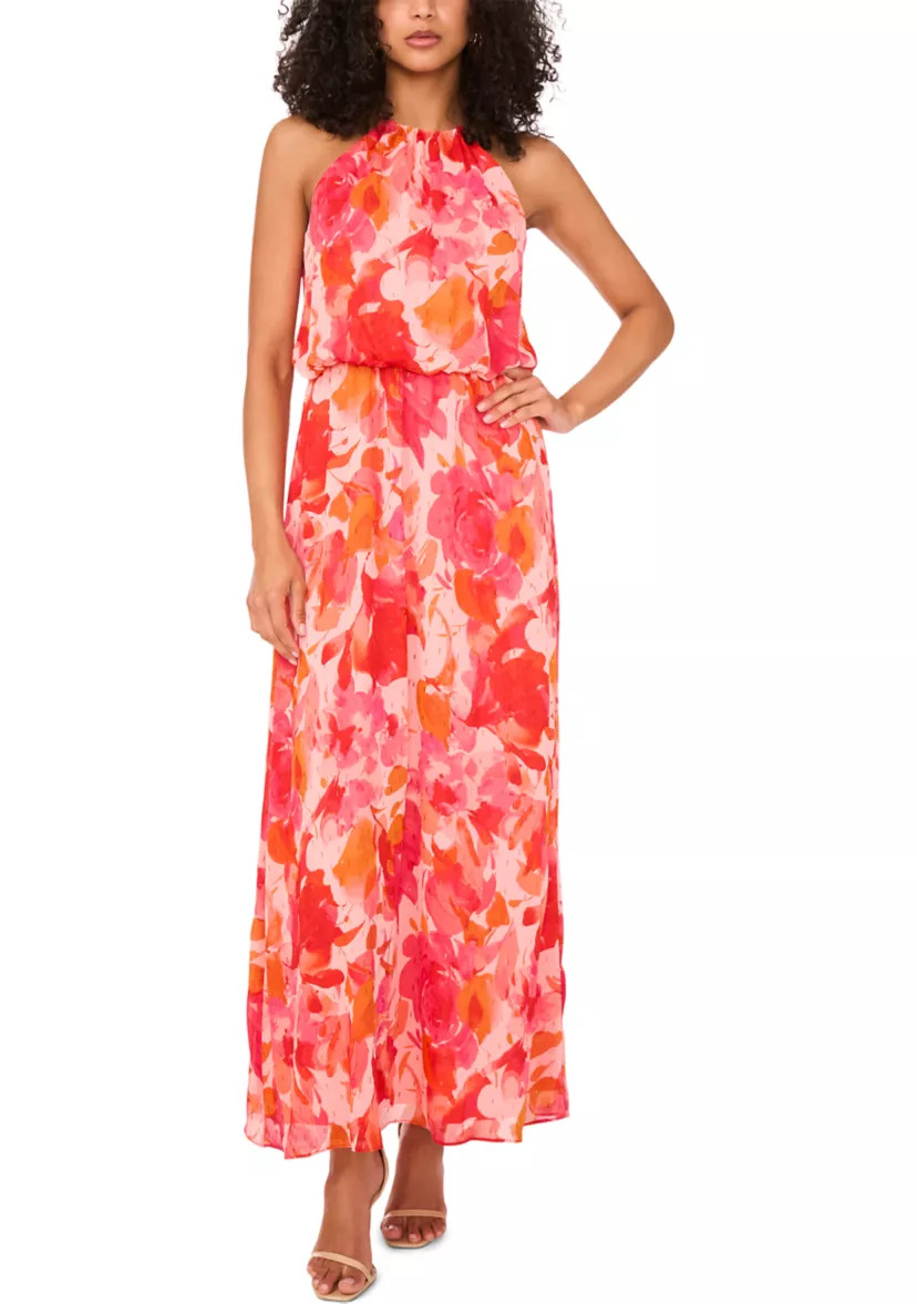 Women's Sleeveless Halter Neck Floral Print Maxi Dress | Belk