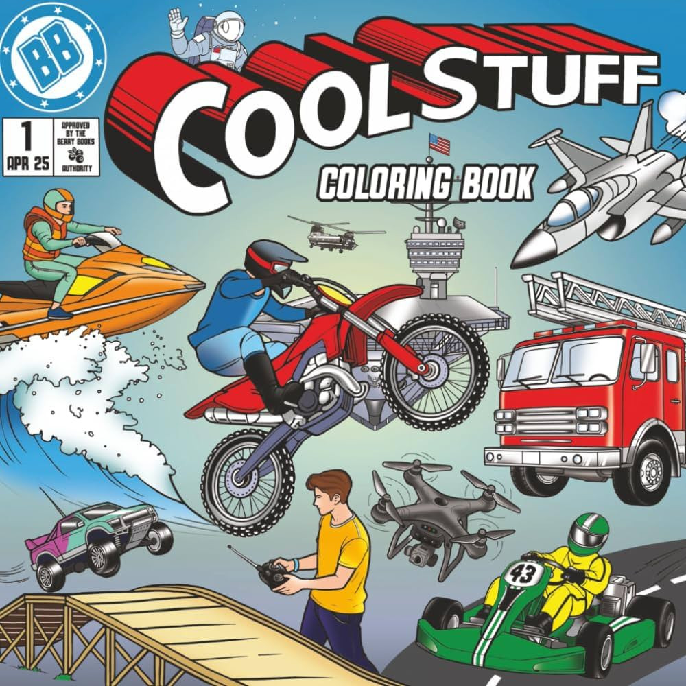 Coloring Book for Boys – Cool Stuff: 50 Fun and Awesome Designs with Cars, Trucks, Planes, Boat... | Amazon (US)