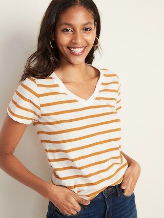 EveryWear Slub-Knit Striped V-Neck Tee for Women | Old Navy (US)