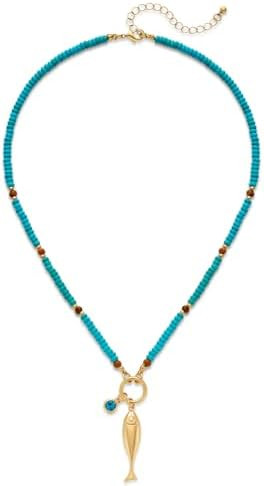 Chunky Gold Fish Pendant Necklace For Women Long Silk Scarf Turquoise Strand Necklace With Fish P... | Amazon (US)