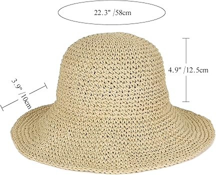 Womens Floppy Straw Sun Hat Foldable Packable Wide Brim Summer Beach Hat Crochet Bucket Hat | Amazon (US)