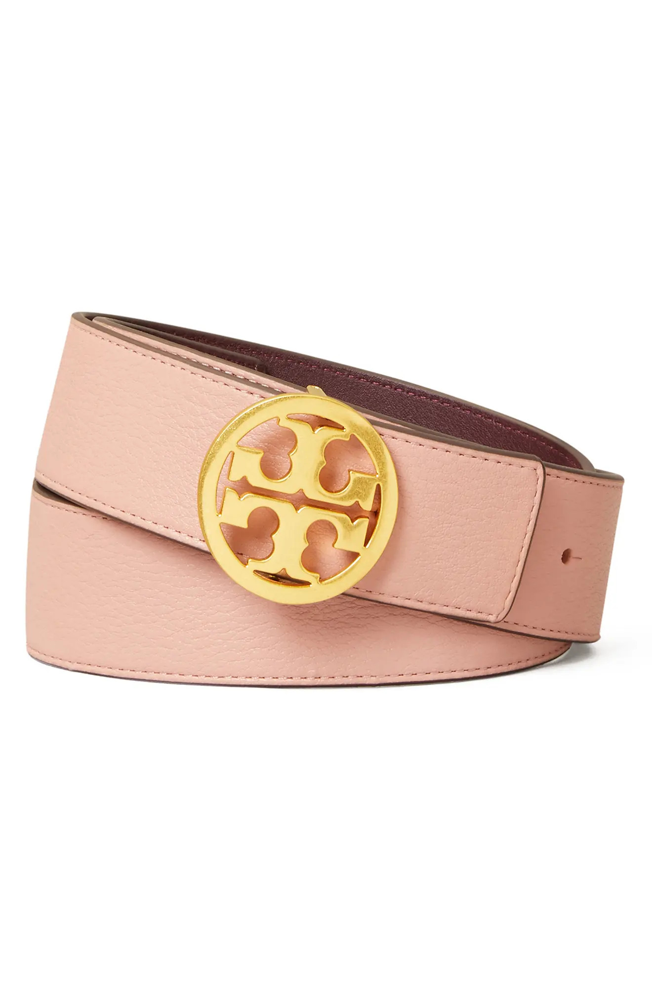 Women's Tory Burch Reversible Logo Belt, Size Small - Pink/imperial Garnet/gold | Nordstrom