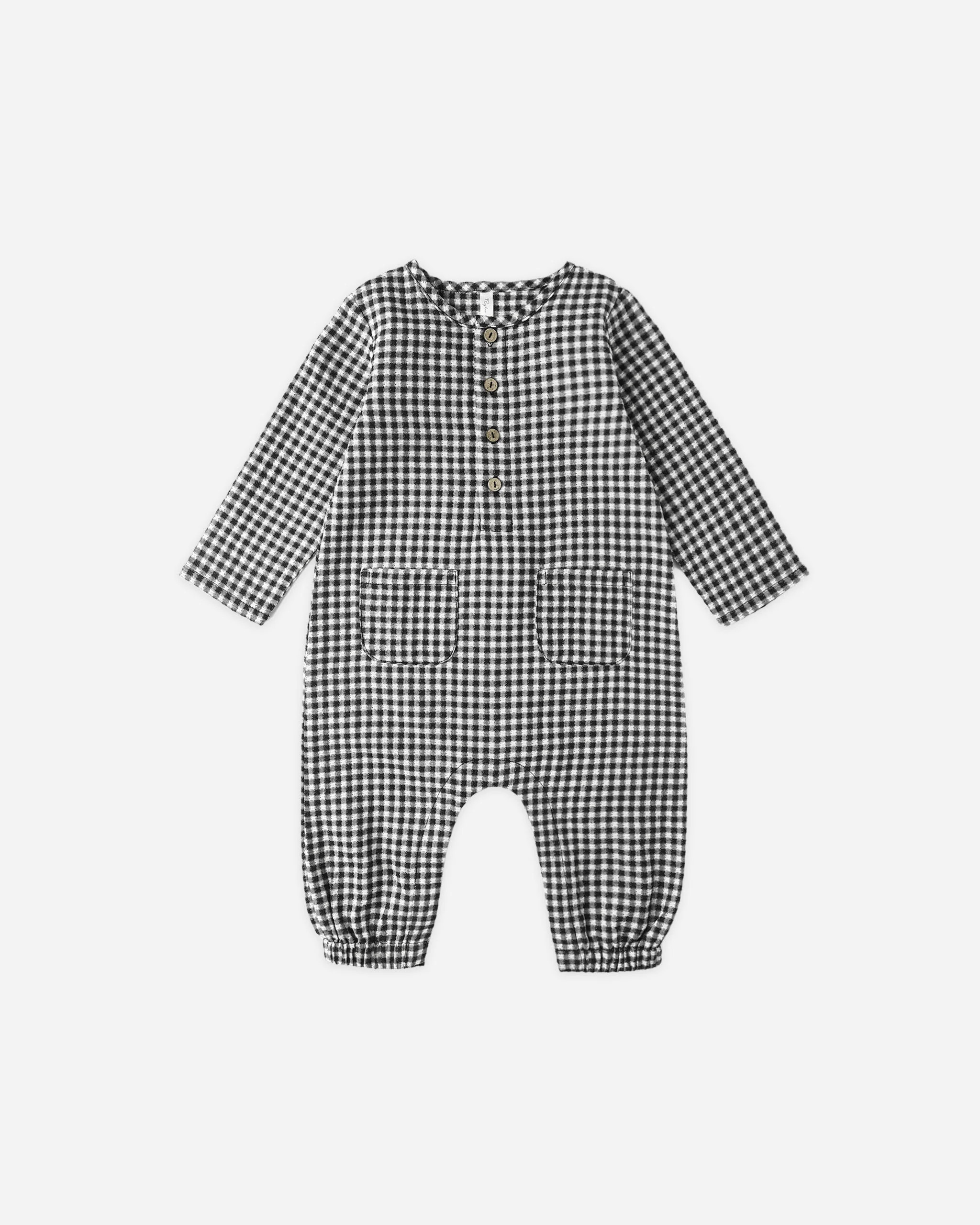 Long Sleeve Woven Jumpsuit || Black Gingham | Rylee + Cru