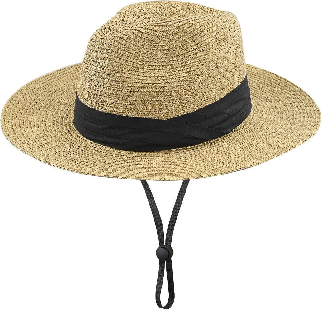 Girls Panama Wide-Brim Floppy Straw Sun-Hat Roll up Foldable Fedora Hat Summer Beach(2 Sizes:5 to... | Amazon (US)