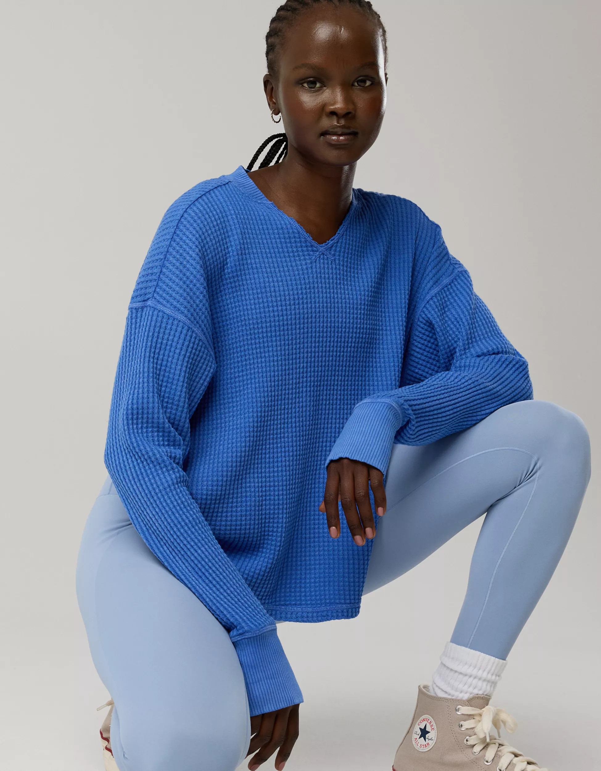 OFFLINE By Aerie Wow! Waffle Notch Neck Long Sleeve T-Shirt | American Eagle Outfitters (US & CA)