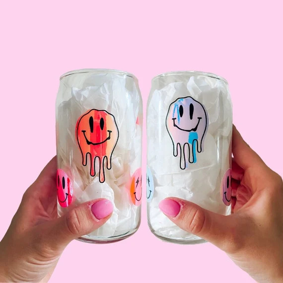 Smiley Face Beer Can Glass  Iced Coffee Glass  Drippy Face | Etsy | Etsy (US)
