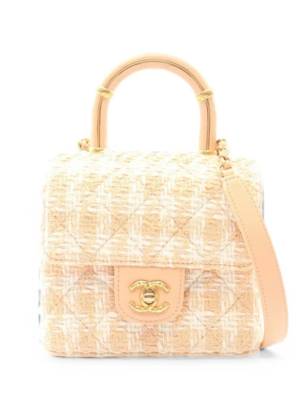 CHANEL Pre-Owned 2021s mini Flap tweed-design shoulder bag - Neutrals | Farfetch Global