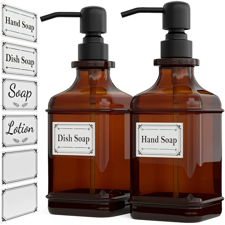 2 Pack Soap Dispenser, GLADPURE 18 oz Antique Thick Glass Soap Dispensers-Black | Walmart (US)