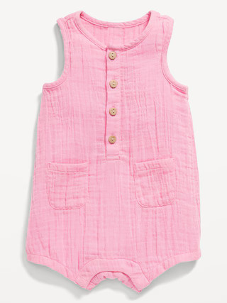 Printed Sleeveless Henley Romper for Baby | Old Navy (US)