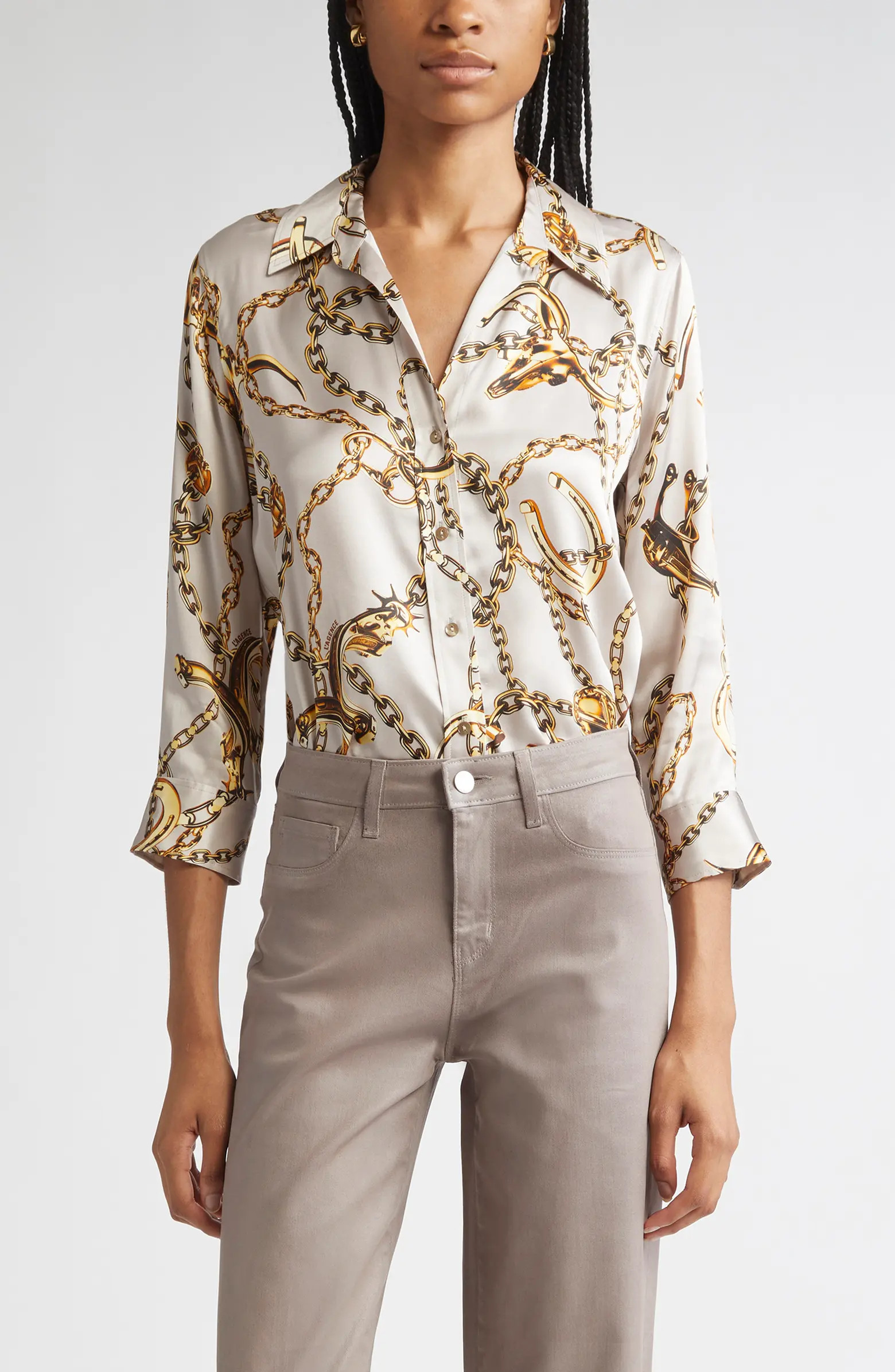 Dani Chain Print Silk Button-Up Shirt | Nordstrom