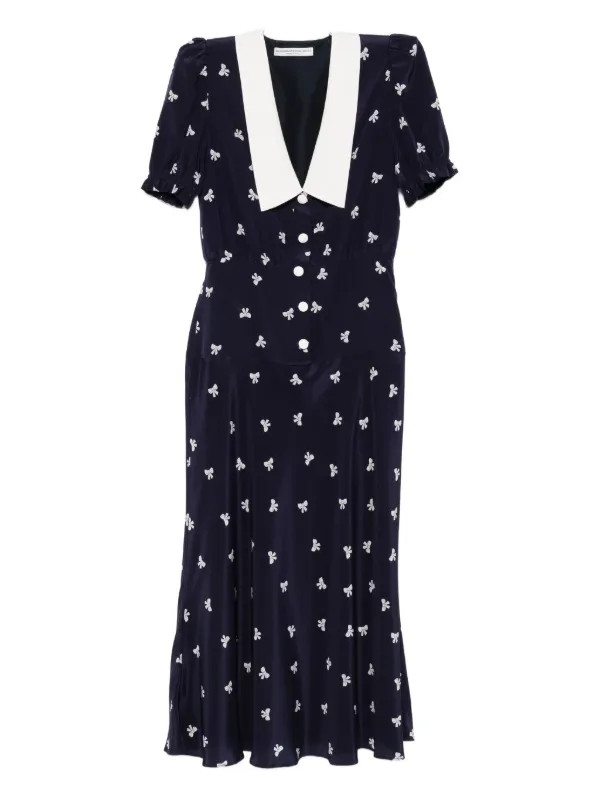 Alessandra Rich bow-print Midi Dress | Blue | FARFETCH IE | Farfetch Global