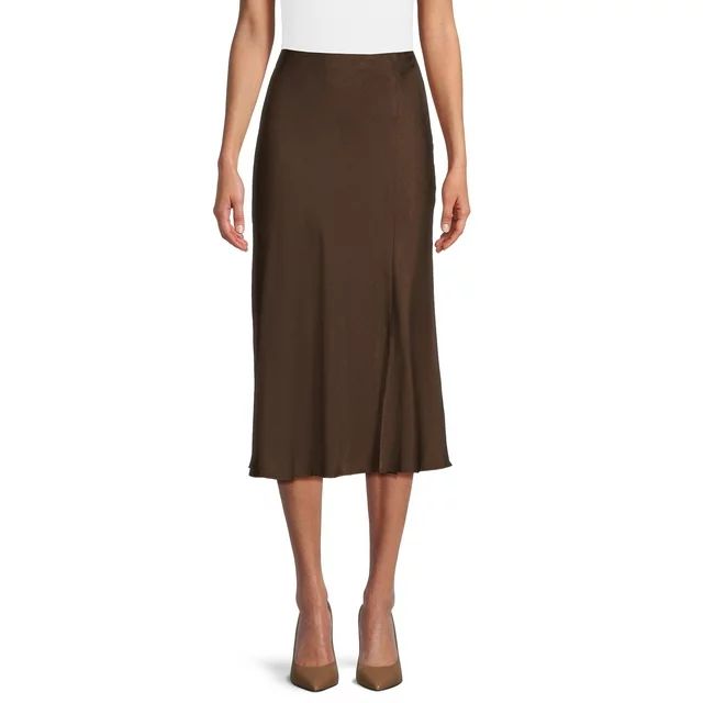 Time and Tru Women's Satin Midi Skirt with Side Slit, Sizes XS-XXXL | Walmart (US)