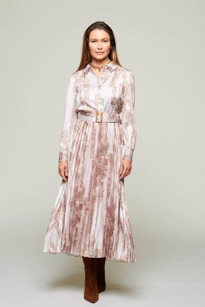 Claudine Blush Detail Dress with Long Sleeves and Collar | Benaar La