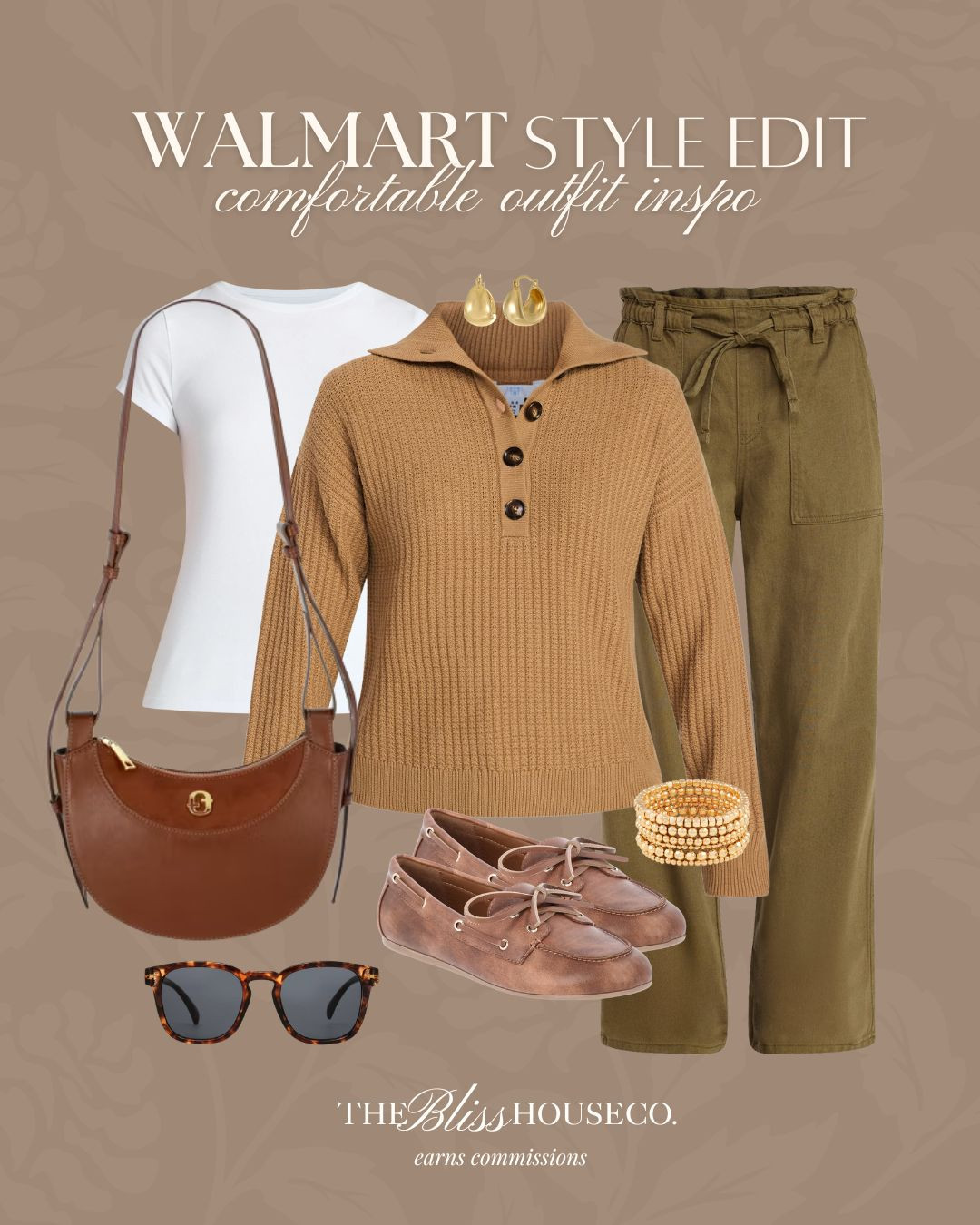 Comfortable Walmart outfit inspo! 

Henley sweater, women's jeans, affordable clothing, casual styled look, green jeans, neutral fashion, boat shoes, handbag, sunglasses, styled look. 

 #LTKootd #LTKFindsUnder50