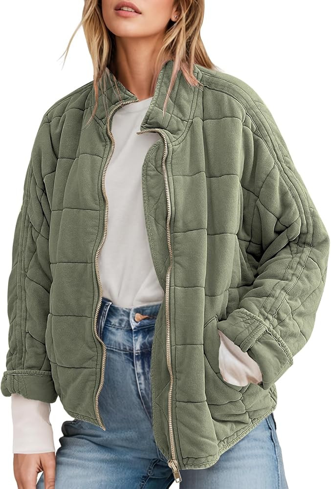 Womens Winter Dolman Long Sleeve Full-Zip Quilted Jacket Coat Warm Outerwear | Amazon (US)