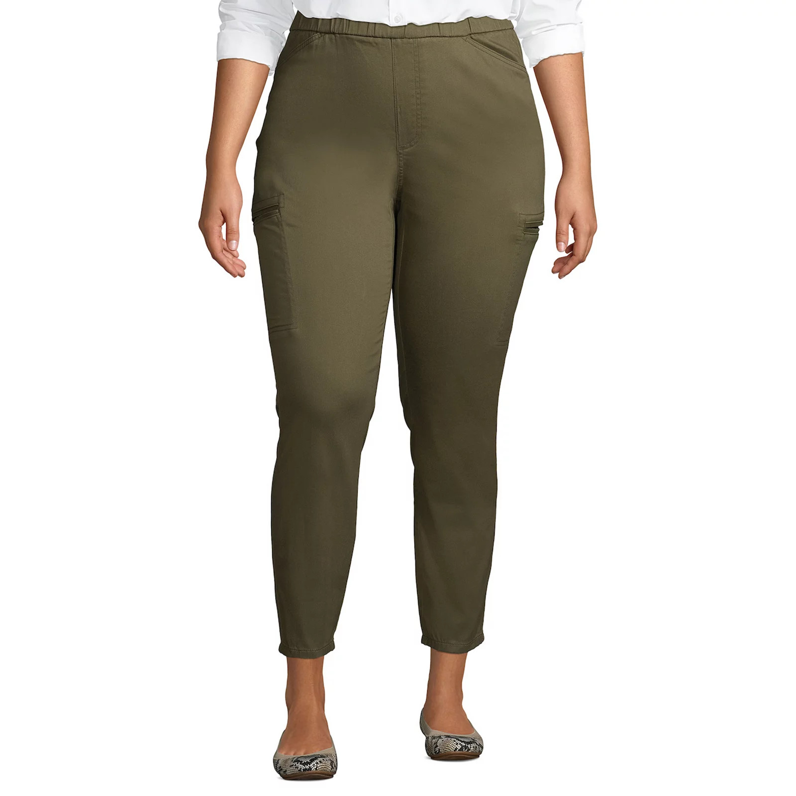 Plus Size Lands' End Sateen Straight-Leg Cargo Ankle Pants, Women's, Size: 26 W, Green | Kohl's