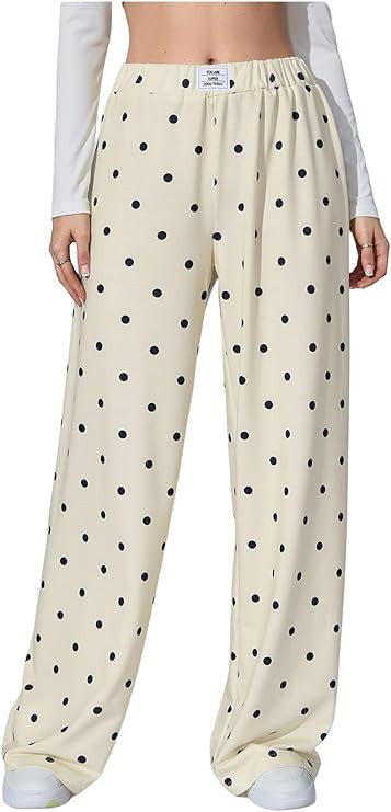 Women's Leopard Print Wide Leg Pants Patched Elastic Waist Casual Loose Trousers | Amazon (US)