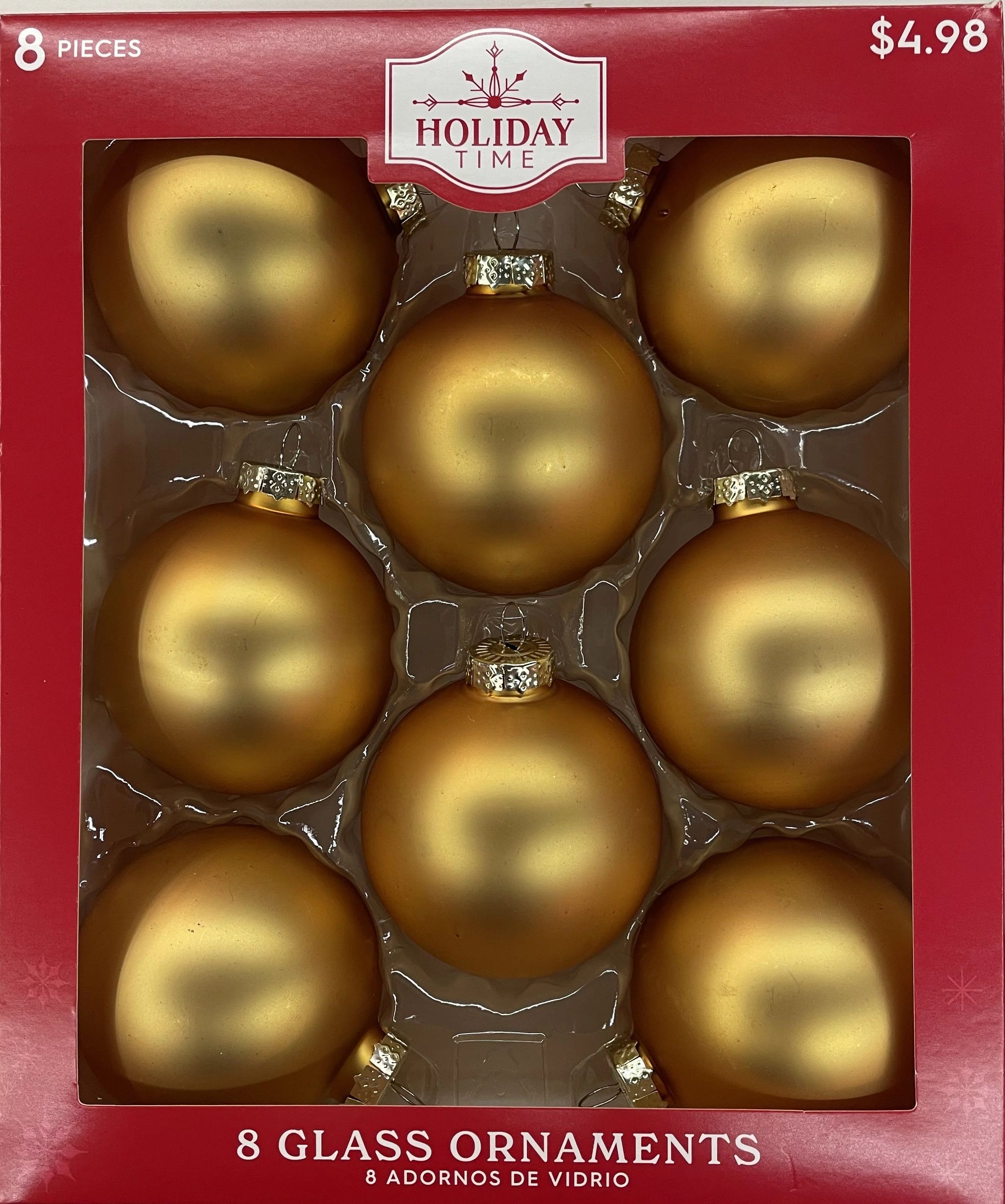 Holiday Time Solid Glass Ball Christmas Ornaments, 2 5/8" (67MM), 8 Count, Boxed Glass, Matte Gol... | Walmart (US)