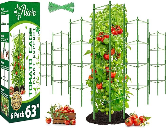 Riare 6 Pack 5.2 FT Tomato Cages for Garden- 63inches Heavy Duty Garden Stakes, Adjustable Tall T... | Amazon (US)