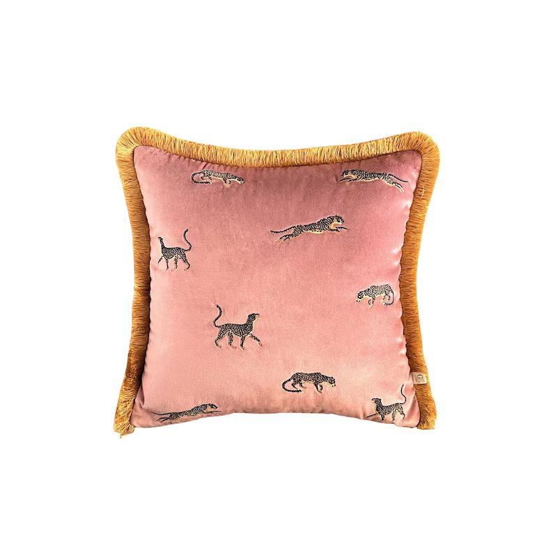 Leopard Pattern Throw Pillow - Pink Velvet Pillow Case - Copper Tassel Cushion Cover - Boho Home ... | Etsy (US)