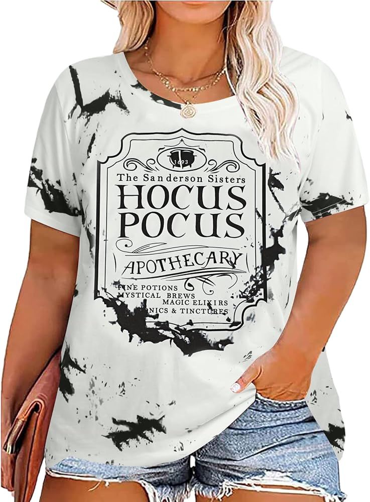 Women Plus Size Hocus Pocus Shirts Sanderson Sisters Graphic Tshirt Halloween Loose Fit Short Sle... | Amazon (US)