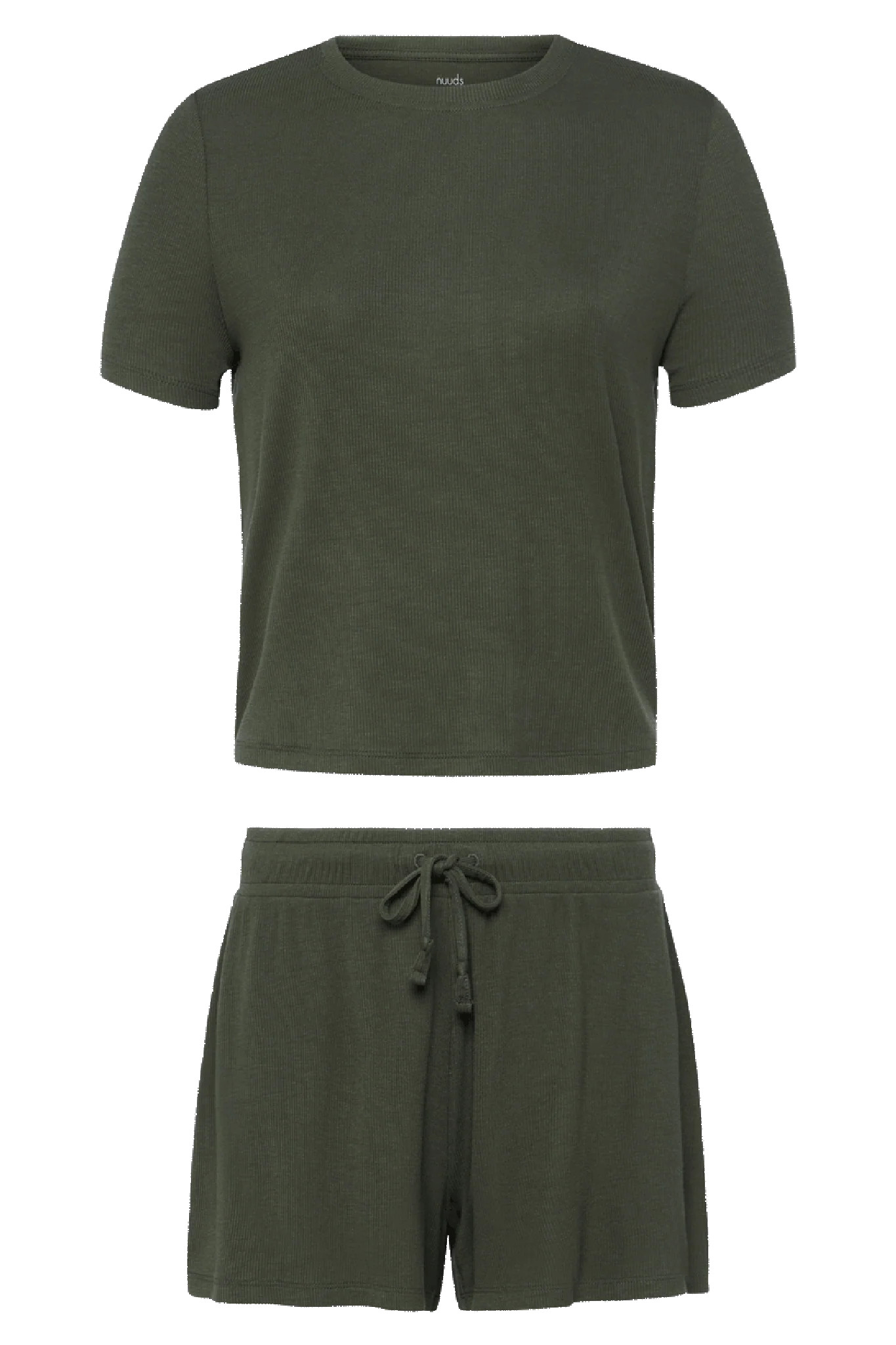 Ribbed Pajama Short Set | Darkest Olive | Nuuds US